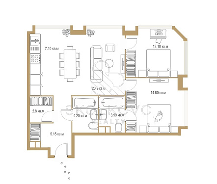 3-х комнатная квартира площадью 75,8 кв.м.