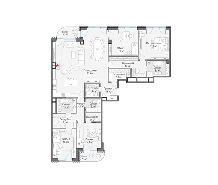  квартира новостройка площадью 211,5 кв.м.