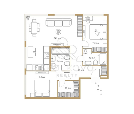 3-х комнатная квартира площадью 88,8 кв.м.