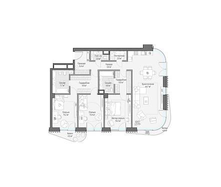 квартира новостройка площадью 142,1 кв.м.