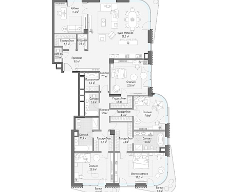  квартира новостройка площадью 257,1 кв.м.