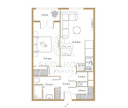 2-х комнатная квартира площадью 63 кв.м.