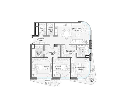  квартира новостройка площадью 126 кв.м.