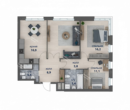 4-х комнатная квартира площадью 85 кв.м.