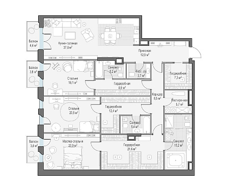  квартира новостройка площадью 207,6 кв.м.