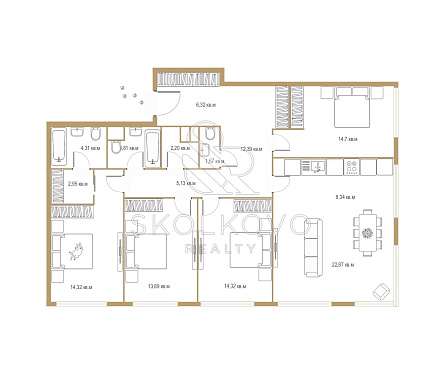 5-и комнатная квартира площадью 127,2 кв.м.