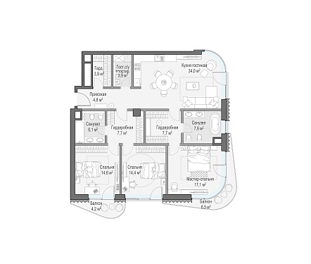 квартира новостройка площадью 125 кв.м.