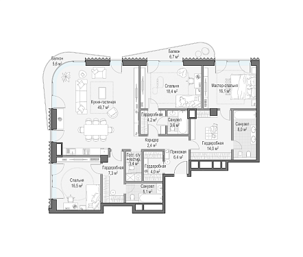  квартира новостройка площадью 162,1 кв.м.