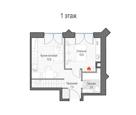  апартамент новостройка площадью 49,2 кв.м.