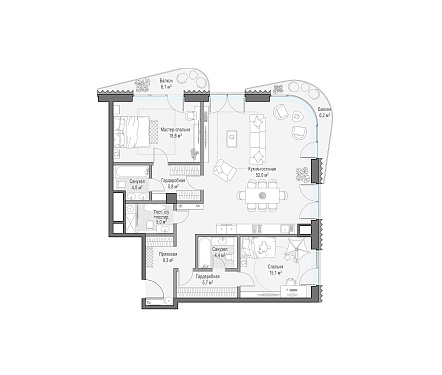  квартира новостройка площадью 123,1 кв.м.
