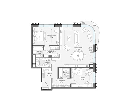 квартира новостройка площадью 121,1 кв.м.