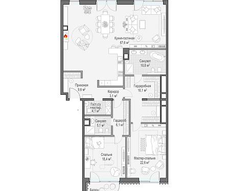  пентхаус площадью 163,5 кв.м.