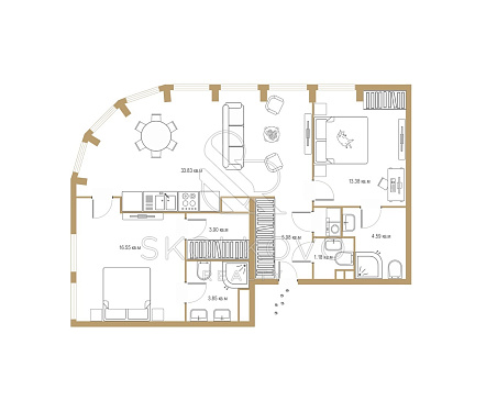 3-х комнатный апартамент площадью 50 кв.м.