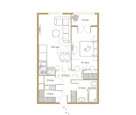 2-х комнатная квартира площадью 63 кв.м.