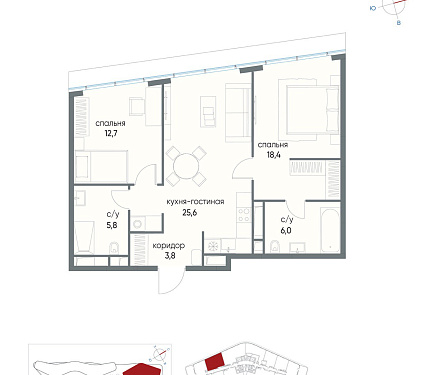  квартира новостройка площадью 72,3 кв.м.
