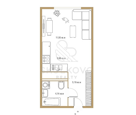 1-а комнатная квартира площадью 27 кв.м.