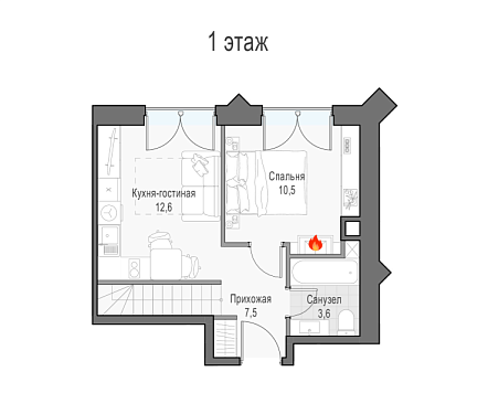  апартамент новостройка площадью 49,2 кв.м.