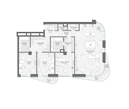  квартира новостройка площадью 161,9 кв.м.