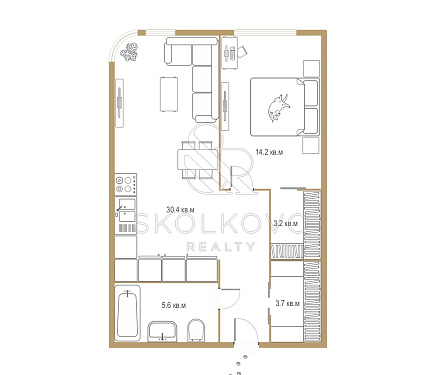 2-х комнатный апартамент площадью 57,6 кв.м.