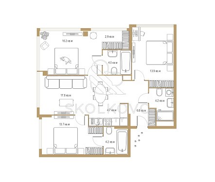  квартира новостройка площадью 88,4 кв.м.