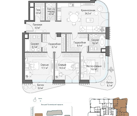  квартира новостройка площадью 125,9 кв.м.