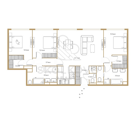 4-х комнатная квартира площадью 115 кв.м.