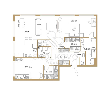 3-х комнатная квартира площадью 113 кв.м.