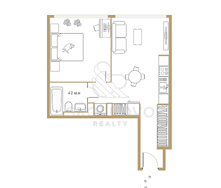 1-а комнатная квартира площадью 50 кв.м.