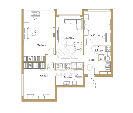 4-х комнатная квартира площадью 100 кв.м.