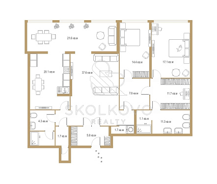 3-х комнатная квартира площадью 130 кв.м.