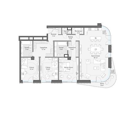  квартира новостройка площадью 160,4 кв.м.