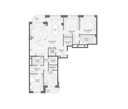  квартира новостройка площадью 211,5 кв.м.