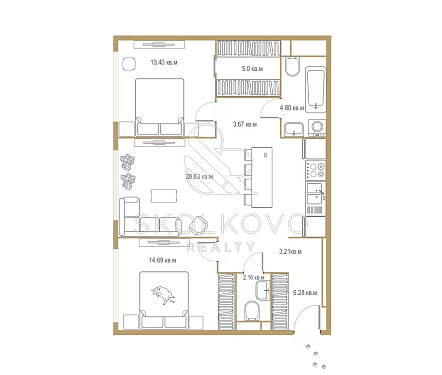 3-х комнатная квартира площадью 81,8 кв.м.