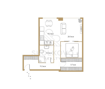 2-х комнатная квартира площадью 52,7 кв.м.