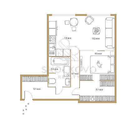 2-х комнатная квартира площадью 53 кв.м.